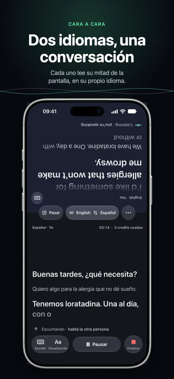 Conversación en el iPhone: cada persona lee su mitad de la pantalla en su idioma