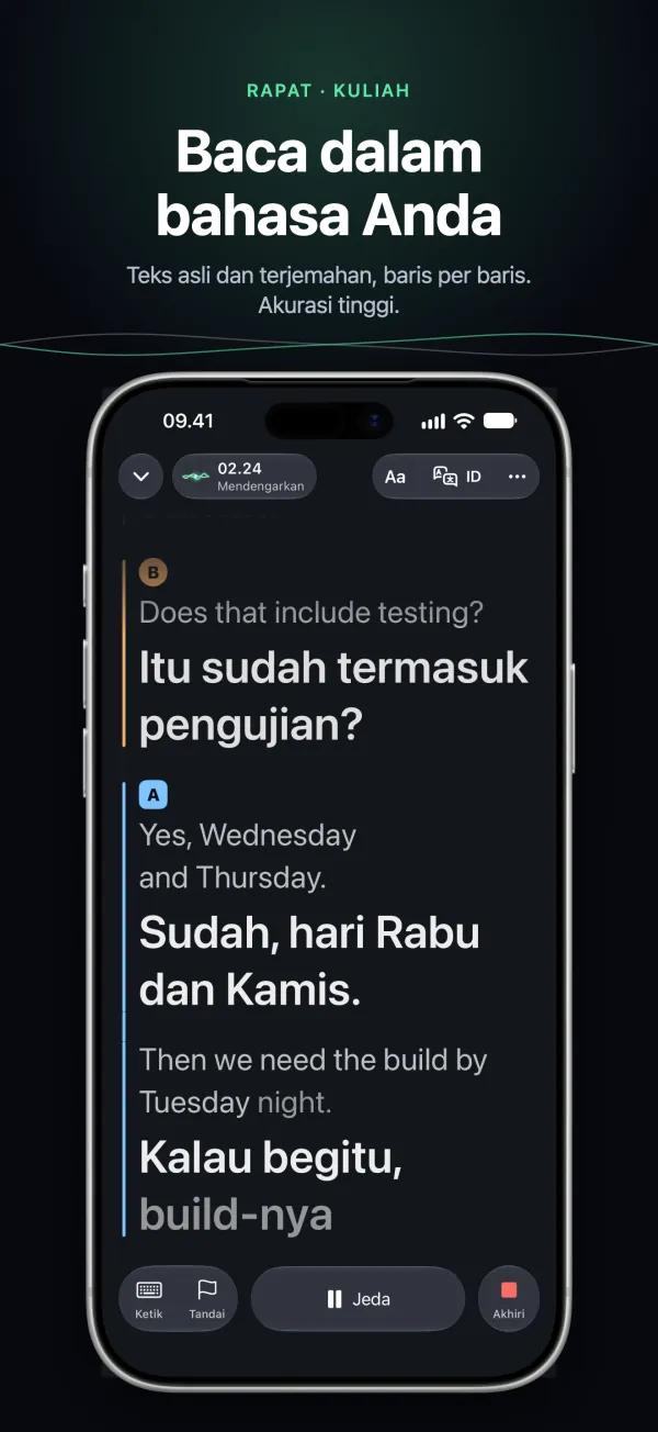 Tingdong di iPhone saat rapat: teks asli dan terjemahan baris demi baris, setiap pembicara dengan warnanya