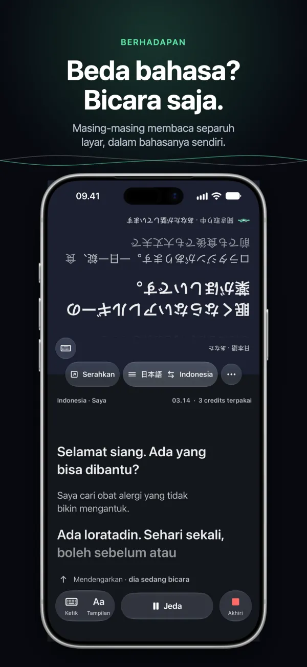 Percakapan di iPhone: setiap orang membaca separuh layarnya dalam bahasanya sendiri
