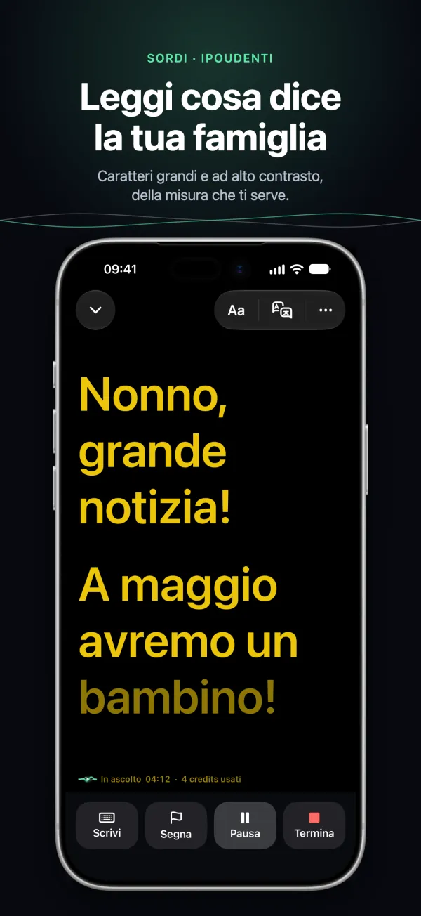 Sottotitoli grandi e ad alto contrasto su iPhone, leggibili dall’altro lato del tavolo