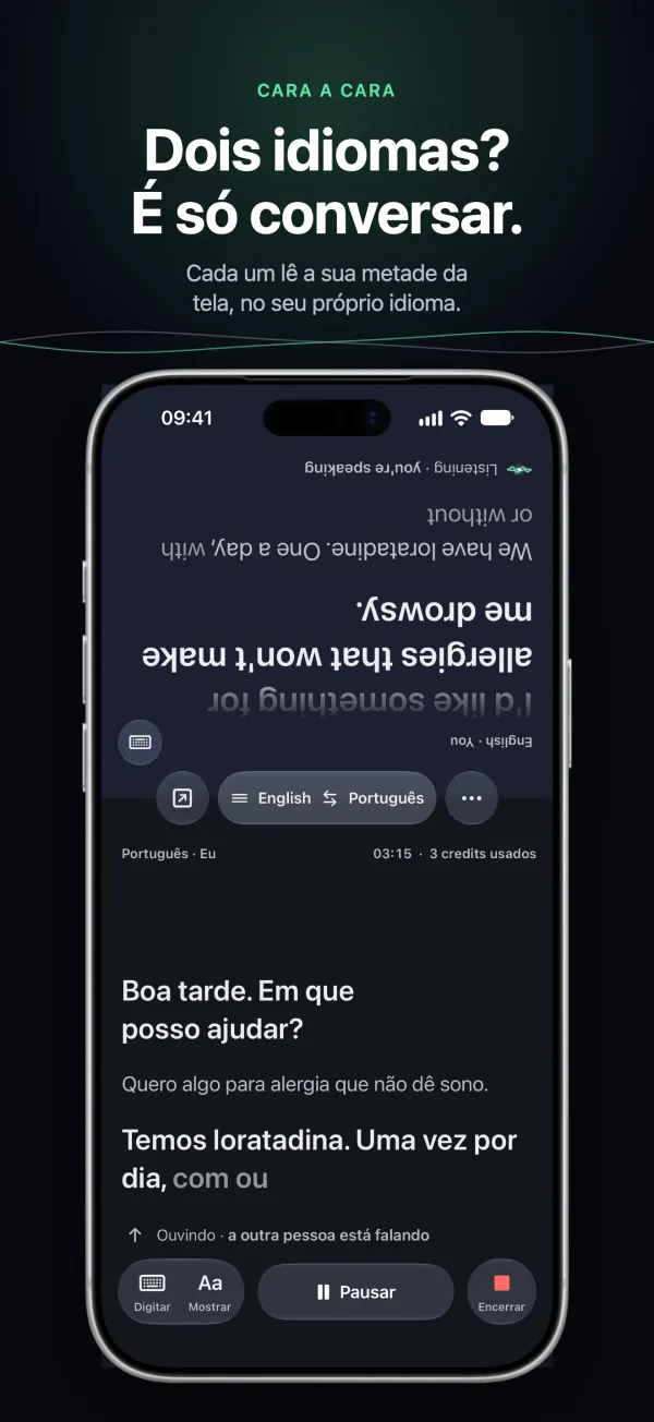 Conversa no iPhone: cada pessoa lê sua metade da tela no próprio idioma