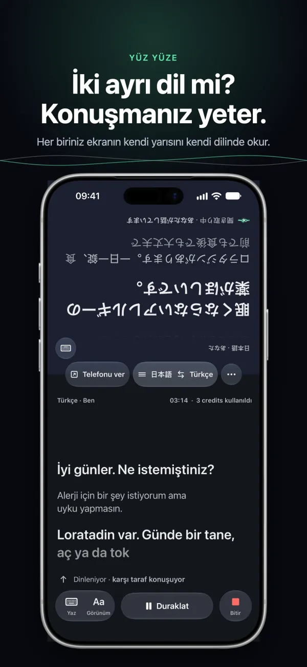 iPhone’da Konuşma: her kişi ekranın kendi yarısını kendi dilinde okur